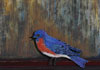 <strong>Eastern Bluebird</strong>, 2017, State Art Collection<br />
<em>Size:</em> 38,5 x 27,5 x 3,5 cm<br />
<em>Technique:</em> hand embroidery, machine embroidery, mixed media<br />	
<em>Material:</em> old mirror, silk threads, viscose threads, oil colour