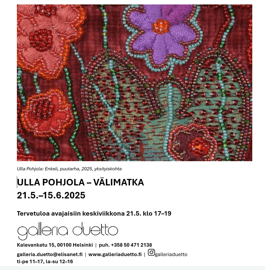Ulla Pohjola Distance gallery Duetto 21.5.-15.6.2025
